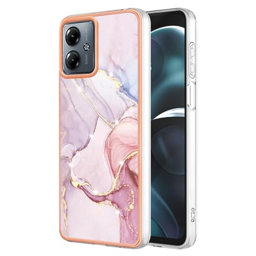 Coque Motorola Moto G14 silicone antichoc paillettes marbrées or rose