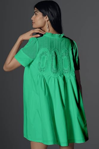 VAOYIU Women Crochet Lace Mini Dress Round Neck Short Sleeve Sheer Mesh Clothing Casual Outfits with Lace Back Design (Green-S)3