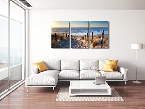 Wieco Art 3 Piece Beach Coastal Sand Dune Canvas Prints Modern Stretched Wall Art Seascape Pictures Paintings for Living Room Bedroom Home Decorations Landscape Artwork - Image 5