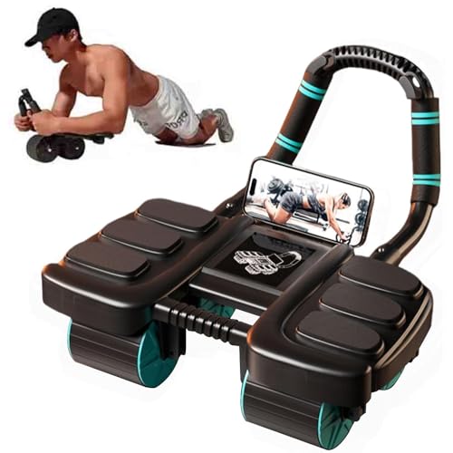 Ab Roller Exercise Wheel New Abdominal Wheel Roller with 6 Elbow Supports, Automatic Rebound Home Gym Equipment for Core Training with Built-in Phone Holder, Fitness Accessories for Men and Women
