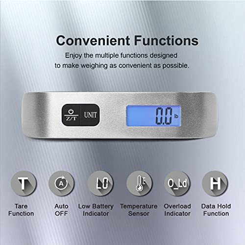 Travel Inspira Luggage Scale, Portable Digital Hanging Baggage Scale For Travel, Suitcase Weight Scale With Rubber Paint, 110 Pounds, Battery Included, Sliver, 2 Pcs #TOP1