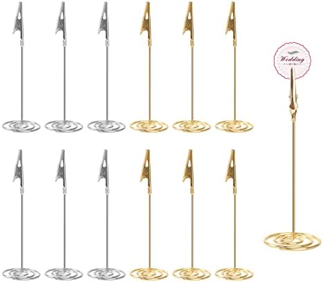 12Pcs Table Photo Holder with Alligator Clasp 4.52 Inch Tall Memo Holder Clip Photo Number Stand Table Number Holder for Wedding Party Office Desk Paper Menu Holder(Gold and Silver)
