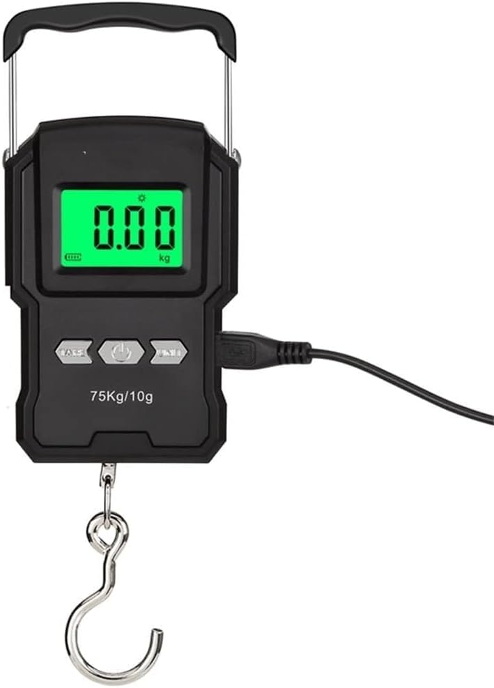 Luggage Scale, Digital Fish Scale, Electronic Weighing Digital Scale LCD 75Kg 10g Luggage Scale Hanging Hook Fishing Scale with Measuring Tape