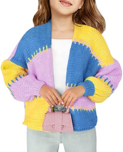 Cardigan en tricot épais Haloumoning pour filles de 5 à 14 ans à gilet ouvert
