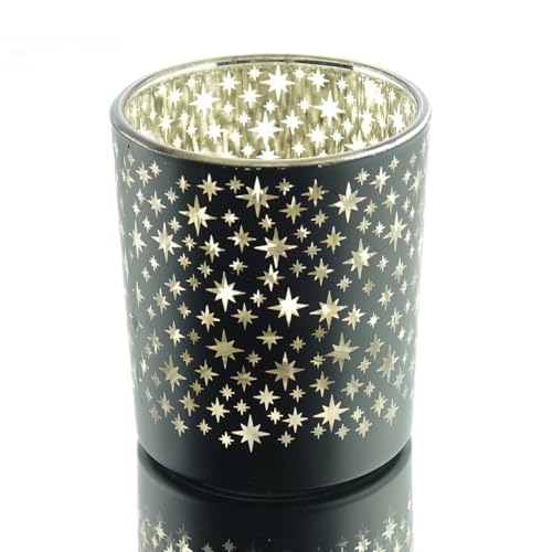 GASPER Weihnachtsdeko Teelichtglas Stars Schwarz Ø 7 cm Höhe 8 cm -...