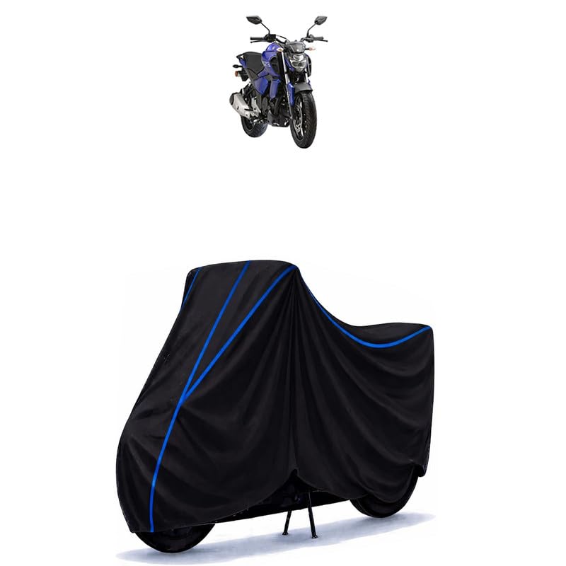 Image of FZ Bike Cover Water Resistant Universal Motorcycle Rain | Heavy Duty UV Protection, Dust, Scratch Indoor Outdoor All Weather with Black Blue Piping Elastic