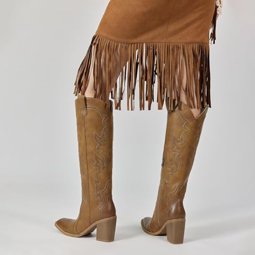 wetkiss Cowgirl Boots Women Knee High Boots, Embroidered Cowboy Boots with Chunky Heel Comfort Tall Western Boots for Women3