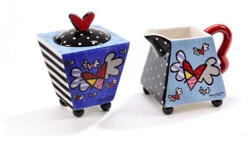 ロメロブリット　セラミックハートクリーム&シュガーセットwithトレイ Amazon.co.jp: ロメロブリットCreamerと砂糖ボウルセットFlying Heart