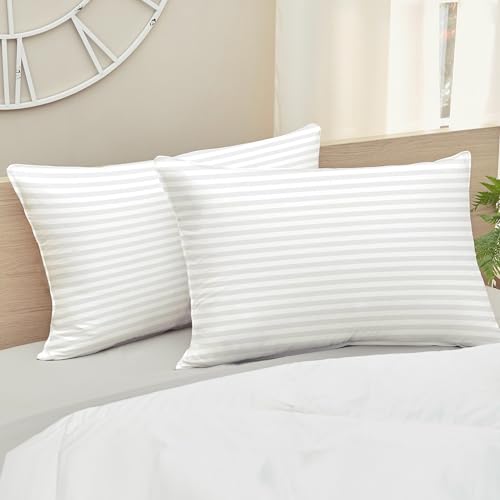 Image of White Pillow Set of 2 Sleep Pillow | 46 x 69 cm Neck Pillow | Satin Stripes Pattern Microfibre Bed Pillow with Pillow Cover | 100 GSM Hypoallergenic Pillow