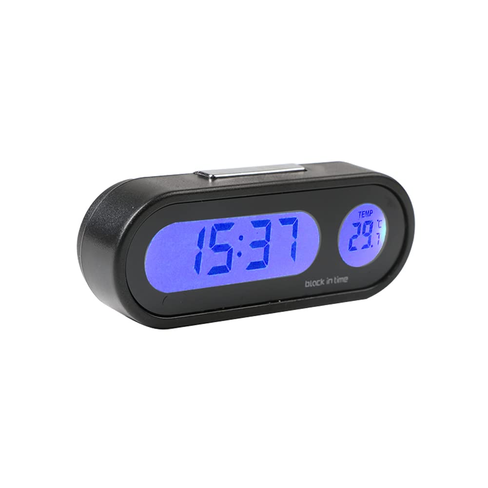 CALISTOUK Reloj Termómetro para Coche, Reloj con pantalla Digital LCD 2 en 1 para coche, con Retroiluminación Azul, Adornos para Coche