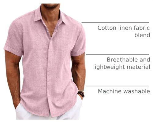 Image of COOFANDY Men's Linen Shirts Short Sleeve Casual Shirts Button Down Shirt for Men Beach Summer Wedding Shirt