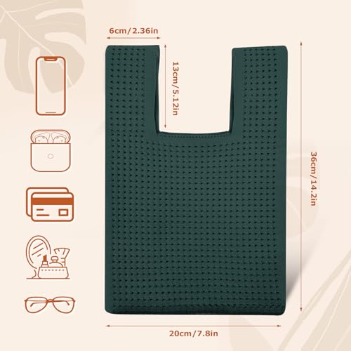 Image of Small Crochet Knit Tote Wrist Bag, Portable Knot Sleeve Handle Bag Cute Wristlet Pouch Purse for Women