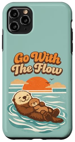 Go With The Flow Sea Otter Retro Animal �X�}�z�P�[�X iPhone 11 Pro Max �p