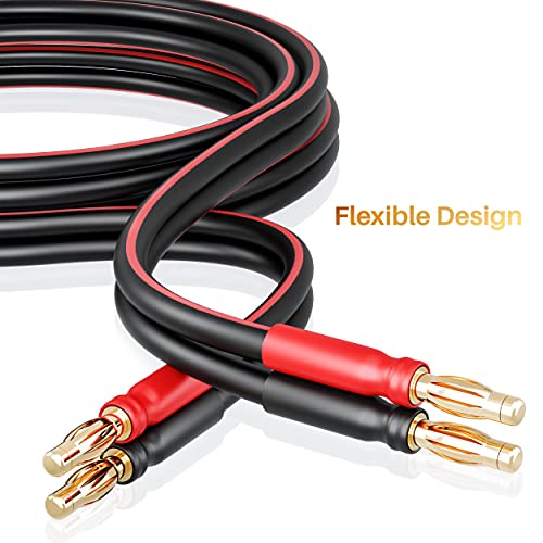 Gearit 14 Awg Speaker Cable Wire With Banana Plugs (2 Pack, 6.6 Feet - 2 Meter) 14Ga Gauge Banana Wire For Bi-Wire Bi-Amp Hifi Surround Sound - 99.9% Ofc Copper, Gold Plated Tips - Black, 6 Ft #TOP1