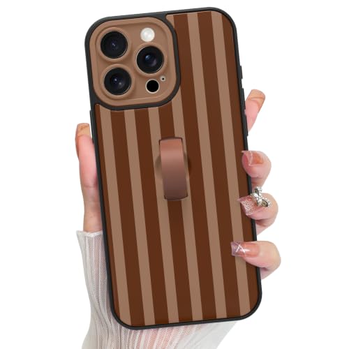 KANGHAR Compatible with iPhone 15 Pro Case Stripes Pattern -Brown
