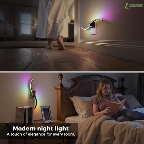 Image of L LOHAS LED Night Light, Night Lights Plug into Wall, Modern Nightlight with Dusk to Dawn Sensor, 3000K & RBG Dimmable Wave Plug in Night Light, for Bedroom Bathroom Hallway