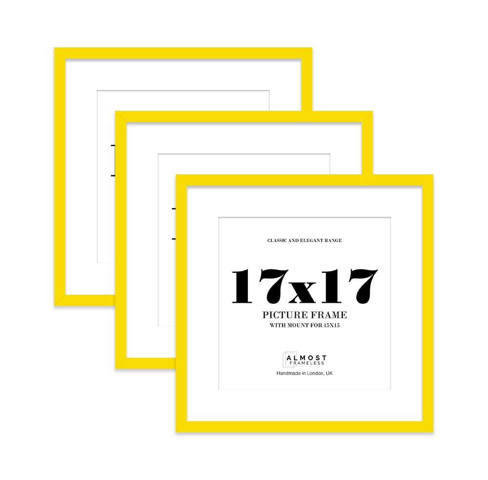 17x17 Yellow Picture Frame with Mount for 15x15 Photos, Prints - Modern Square Wall Frame, Set of 3