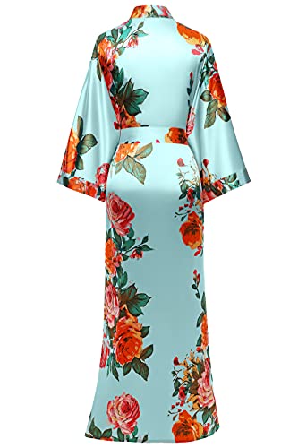 Image of BABEYOND Women's Kimono Robe Long Satin Silky Floral Lightweight Bridesmaid Wedding Bachelorette Party Robe