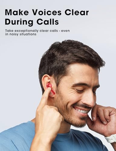 Image of Wireless Earbuds Deep Bass Sound Ear Buds, Bluetooth 5.3 Headphones 48H Playtime, LED Display Earphones with Mic, IPX7 Waterproof Lightweight in-Ear Buds, Touch Control for iPhone TV Laptop Red