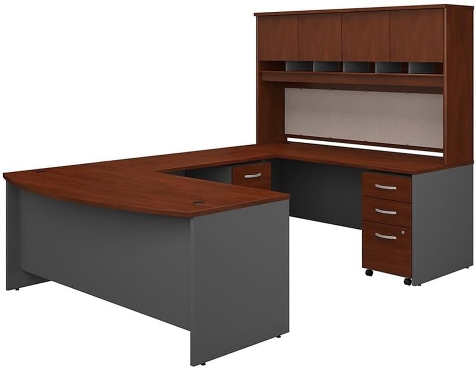 Bush Business Furniture 72W Bow Front U Shaped Desk with Hutch and Storage in Hansen Cherry