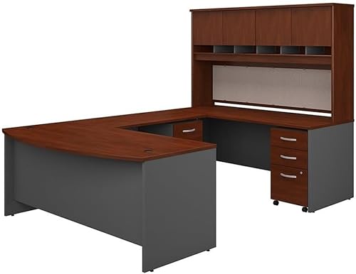 Bush Business Furniture Escritorio en forma de U con lazo frontal de 72 W con gabinete y almacenamiento en Hansen Cherry