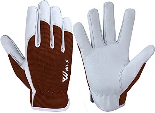 Gants de travail en cuir respirant et résistants aux épines pour homme et femme (marron foncé, taille S) Cover