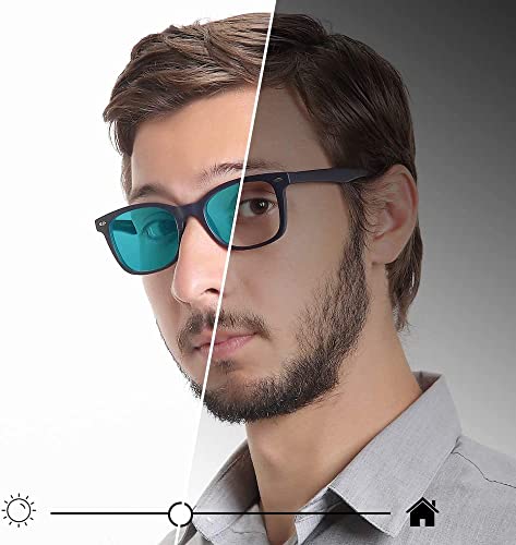 Image of YEIN Blue Light Blocking Glasses, Photochromic Blue Sunglasses, Computer Reading Glasses, TV Glasses for Women /Men(Navy,+2.25 Magnification)
