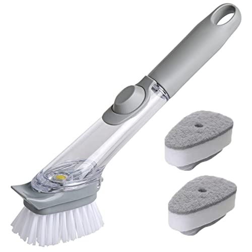 KKNE Dishwashing Brush - Include Soap Dispenser and 2 Packets of Anti-Scratch Dish Sponge Filler, Dish Mop Set with Handle for Family Use, KK-99905 Cover