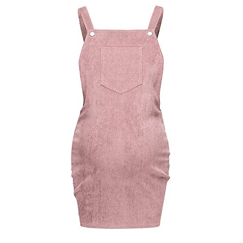 Jeash Women Pregnant Maternity Nursing Solid Breastfeeding Skirt Sleeveless Corduroy Dress (Pink, S)