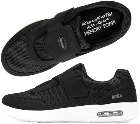 KWUKOTY Diabetiker Schuhe Damen, Orthopädische Schuhe Extra Weit | Anpassbare 3-lagige Einlegesohle, leichter Klettverschluss, stoßdämpfendes Luftpolster und rutschfeste Laufsohle