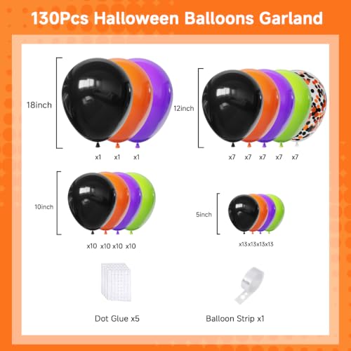 Image of Halloween Balloon Arch Kit,130pcs Black Orange Purple Green Balloon Garland