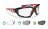 Bertoni Sport Photochromic Antifog Sunglasses cat. 0-3 - Cycling Running Golf Ski Watersports - Anticrash Ventilated Lenses Italy-F1000B1 Mat Black/Red - Wraparound Windproof Sports Glasses