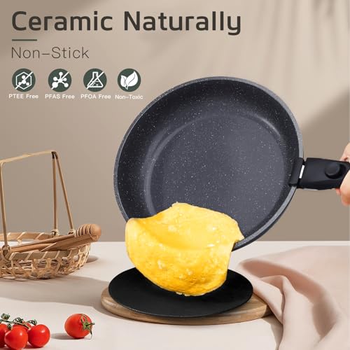 Image of GiPP Ceramic Pots and Pans Set Non Stick, Nonstick Detachable Handle Cookware Sets, Healthy Non Toxic PFAS PFOA & PTFE Free, Dishwasher ＆Oven Safe, Induction Kitchen Pot and Pan, 17 Piece Gray