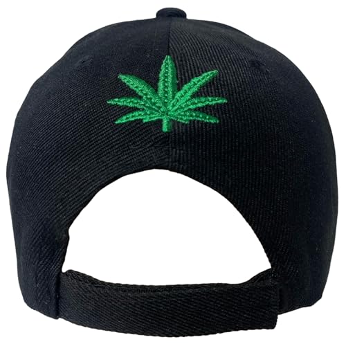 Unisex Marijuana Leaf Embroidered Dad Hat Adjustable Green Leaf Design Baseball Cap (Black) - Image 4