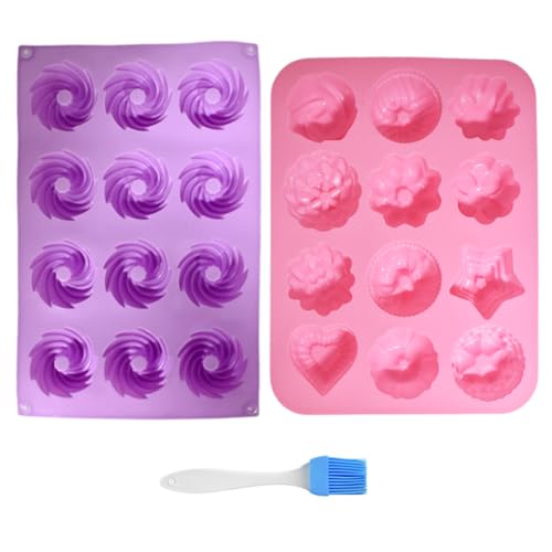Molde de silicone flores, 2 peças mini molde de silicone para Bundt molde flores para decoração de bolo 12 cavidades 3D molde Donuts para bolos de festa DIY chocolate mousse pudim bolachas
