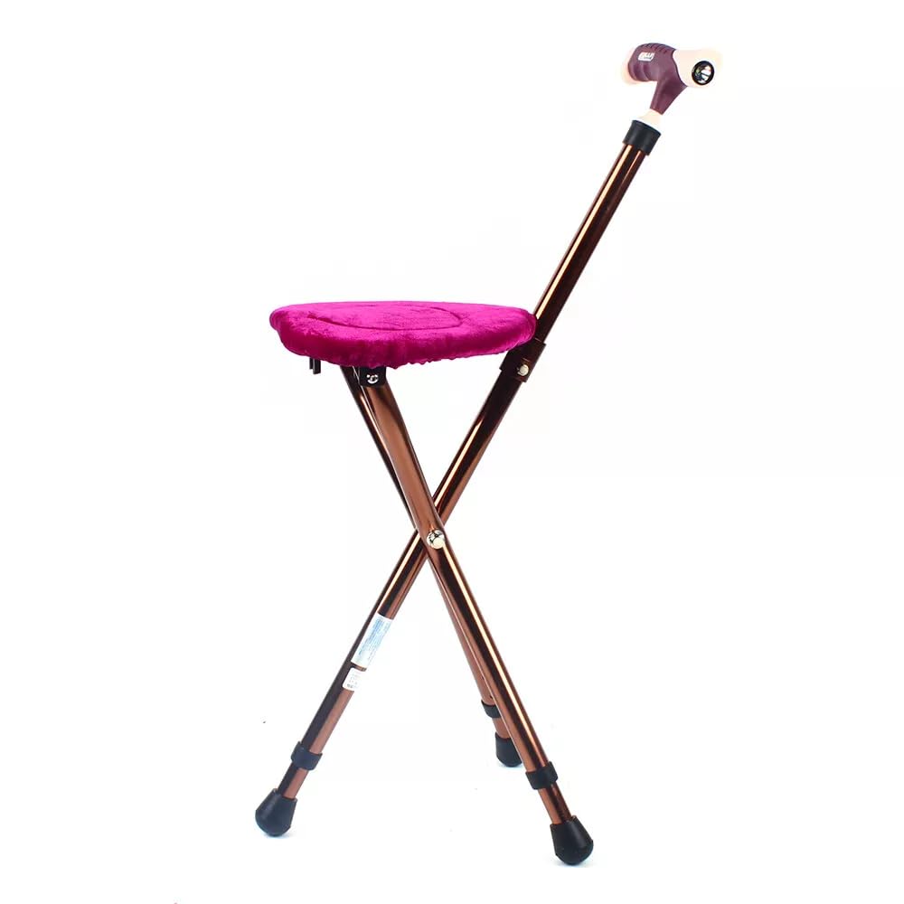 Bastón plegable portátil, aleación de aluminio con asiento de silla, trípode para bastón, silla de viaje portátil, taburete con pies de goma antideslizantes, altura ajustable y ligera, soporta 200 k