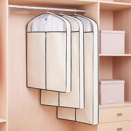 Garment Bags for Hanging Clothes，Suit Bags Covers with Zipper, Durable Garment Bags for Storage，for Suits, Gowns, Shirts, Jackets(White,43.3in/110cm)3