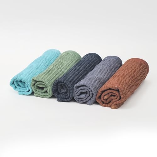 Image of Mush Bamboo Dual Texture Waffle Terry Hand Towel Set of 5 | Ultra Soft, Highly Absorbent, Quick Dry | Hand Towels for Bathroom, Gym & Travel (40x60 cm, 450 GSM) Multicolor