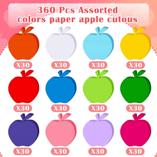 Image of Kisston 360 Pcs Apple Cutouts Paper 3.9 Inch Assorted Color Die Cuts for DIY Craft Projects School Classroom Bulletin Board Decor