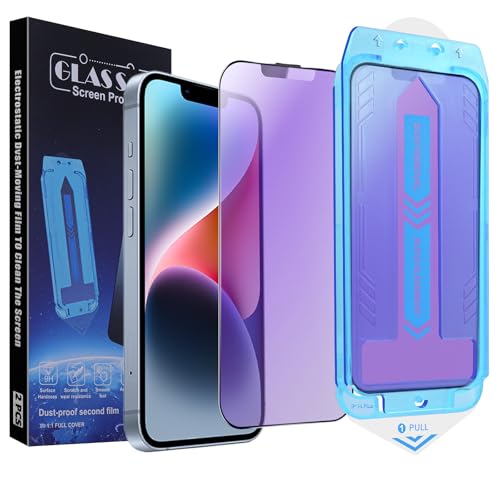 Image of 2-Pack Anti Blue Light Matte Screen Protector for iPhone 13 Pro Max and iPhone 14 Plus 6.7-Inch 9H Tempered Glass, Full Coverage, Anti-Fingerprint, Auto Dust-Elimination, No Bubble, Easy Installation