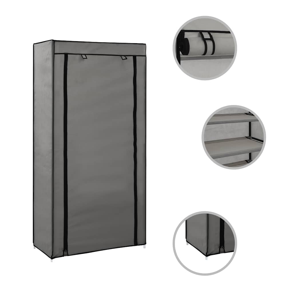 Schuhschrank mit Abdeckung Grau 58 x 28 x 106 cm Stoff, 5 Ebenen Schuhregal, platzsparend und stapelbar, Schuhaufbewahrung für Flur Diele Eingang, Organizer mit Staubschutz