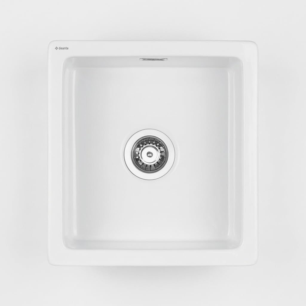 Fregadero de cocina empotrado de cerámica con 1 cubeta 45 x 47,5 cm color blanco - Sefir