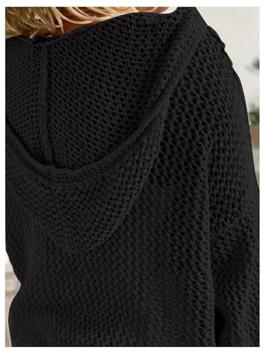 Verdusa Women's Hollow Out Crochet Sweater Long Sleeve Drop Shoulder Loose Pullover Hoodie Knitwear2