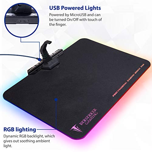 Image of Large RGB LED Gaming Mouse Pad Hard Micro Texture Surface -7 Light Up Modes - Mouse Bungee Cable Manager Holder Attachment - PC; Mac; Linux