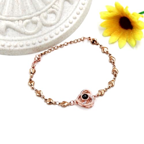 Image of Uloveido Cute Stainless Steel Heart Link Chain Bracelet | 100 Different Languages I Love You Projection Bracelets for Women Girls