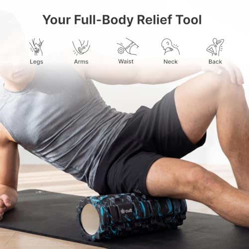 Image of CULT Foam Roller for Back Pain & Deep Tissue Massage | High Density Body Massage Roller & Yoga Roller | 33cm Muscle Massager Equipment for Muscle Recovery & Stretching (Marble Blue)
