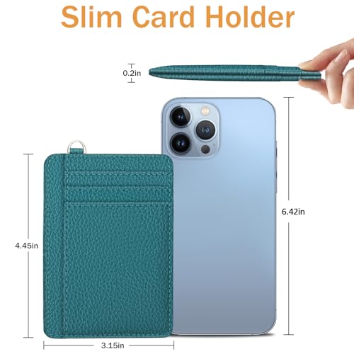 Image of Yonlevres Credit Card Holder for Women Slim RFID Blocking Wallet Small Blue | Front Pocket, Handy, RFID Blocking, Woman Girls Ladies Gifts, D-ring for Keychain,Thin Mini Card Case, ID Window, PU Leather