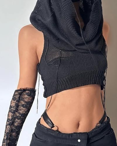 CORIRESHA Women's Fashion Super Crop Hooded Sweater Vest Sleeveless Knit Tank Top Rave Outfit2