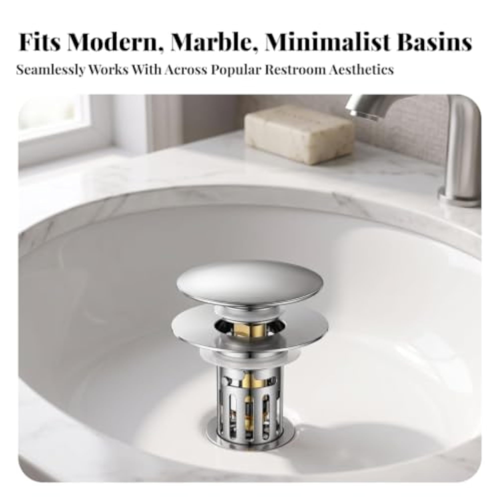 Chrome Bathroom Sink Stopper with Basket, Brass