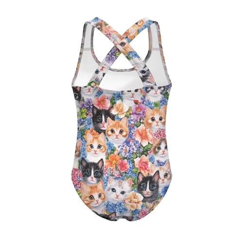 Image of WELLFLYHOM Girls Bathing Suits One Piece 5-14 Kids Full Coverage Swimsuits Cross Back Summer Swimwear for Beach Holiday